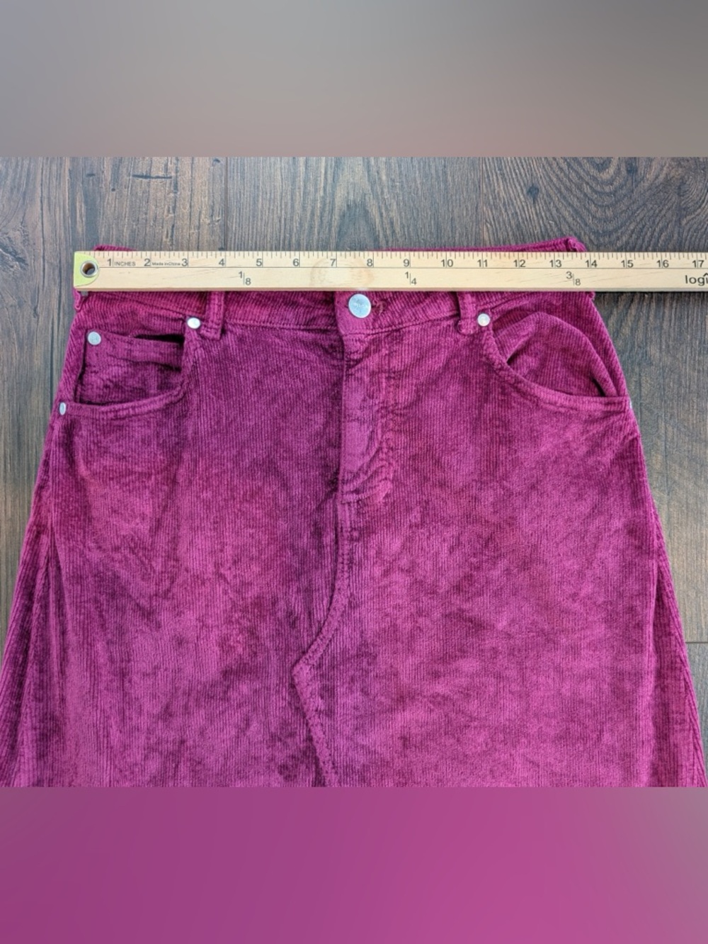 Anthropologie Pilcro The Madi Front Slit Corduroy Skirt Dark Fuschia Size 2 - Picture 9 of 10